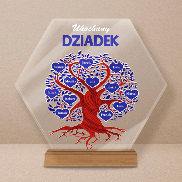 Kochany dziadek drzewo z imionami - Druk na szkle, spersonalizowany prezent dla dziadka - Adamell.pl
