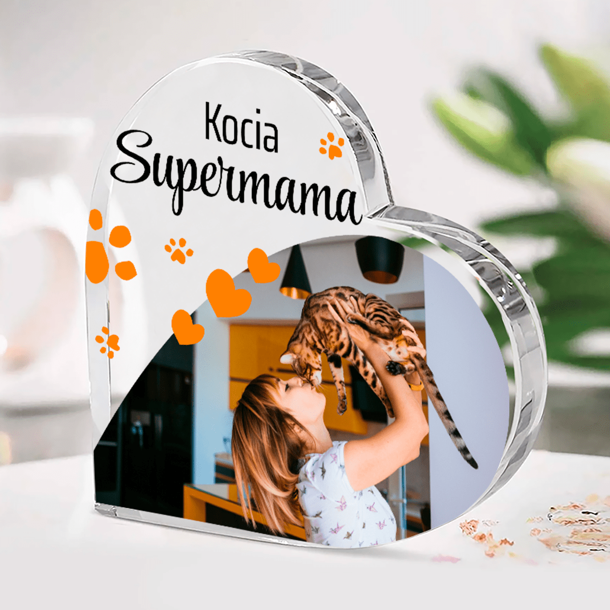 Kocia Supermama - Szklane serce, spersonalizowany prezent - Adamell.pl