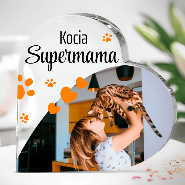 Kocia Supermama - Szklane serce, spersonalizowany prezent - Adamell.pl