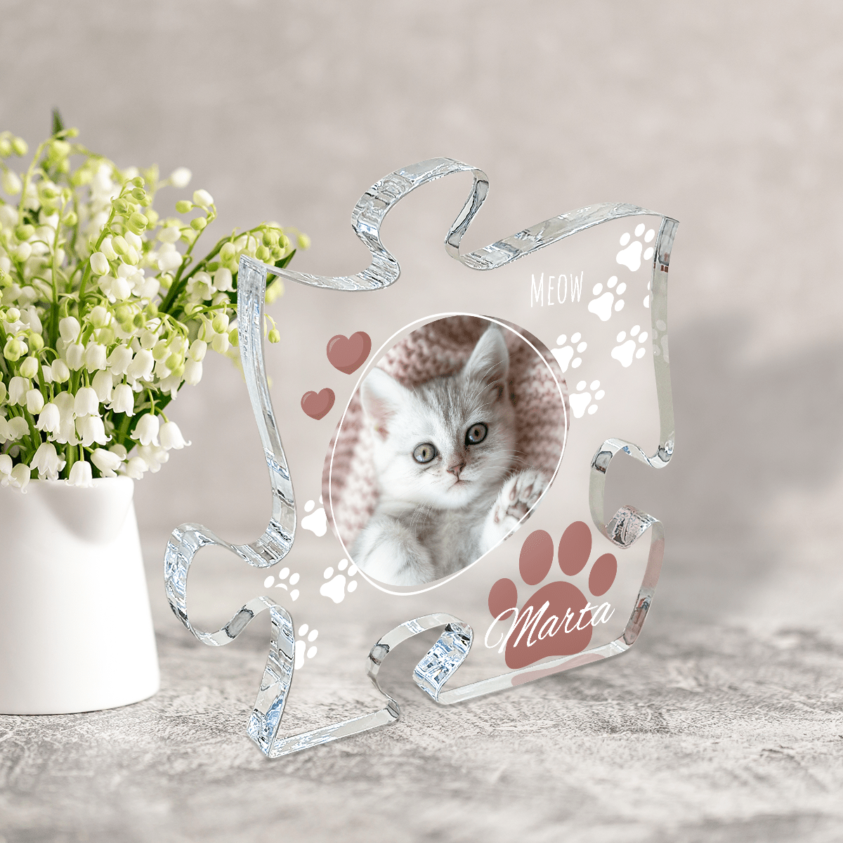 Kocie łapki + zdjęcie - Druk na szkle - puzzel, spersonalizowany prezent - Adamell.pl