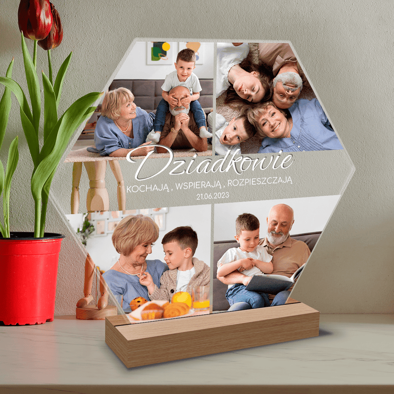 Kolaż 4 zdjęcia dziadkowie - Druk na szkle, spersonalizowany prezent dla dziadków - Adamell.pl