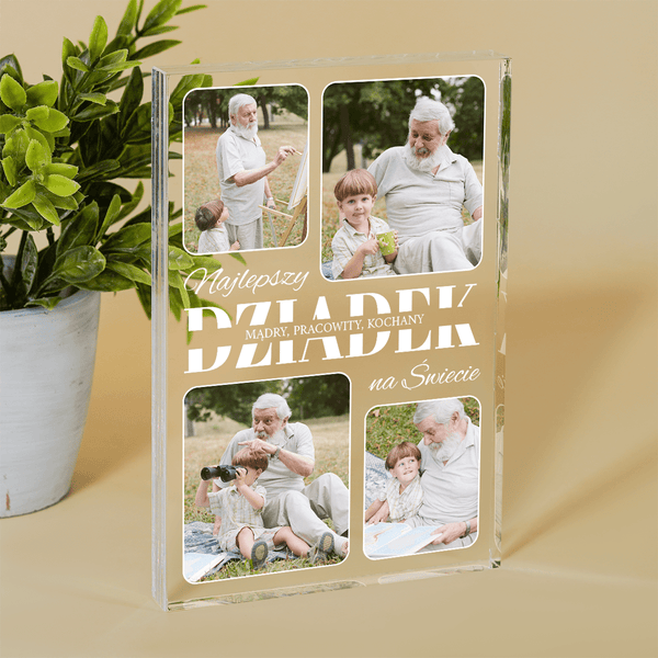 Kolaż 4 zdjęcia wnuka z dziadkiem - Druk na szkle, spersonalizowany prezent dla dziadka - Adamell.pl