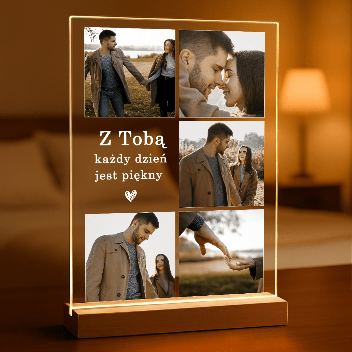 Kolaż 5 zdjęć + wyznanie - Druk na szkle, spersonalizowany prezent dla chłopaka - Adamell.pl