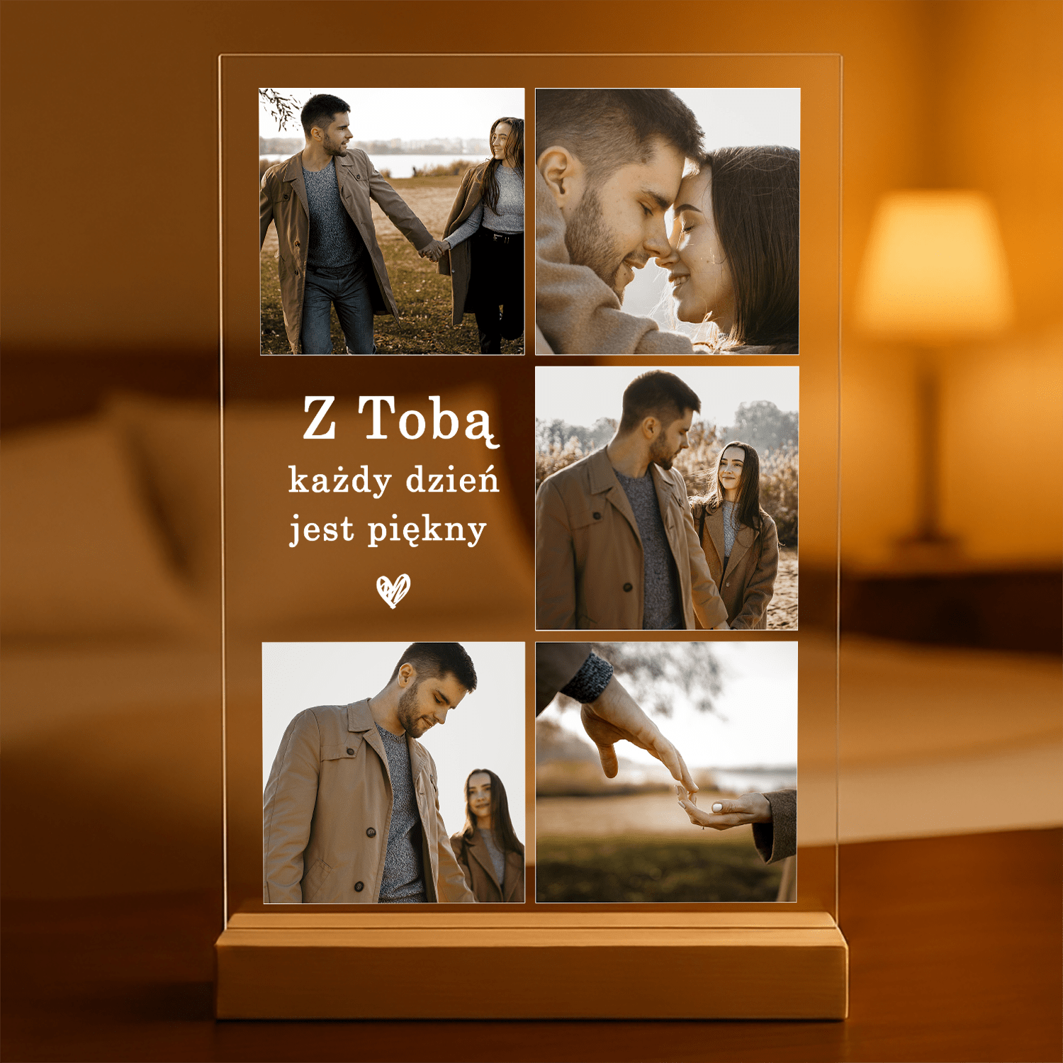 Kolaż 5 zdjęć + wyznanie - Druk na szkle, spersonalizowany prezent dla chłopaka - Adamell.pl