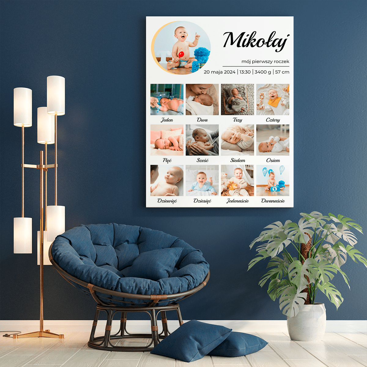 Kolaż na roczek - druk na płótnie, spersonalizowany prezent dla dziecka - Adamell.pl