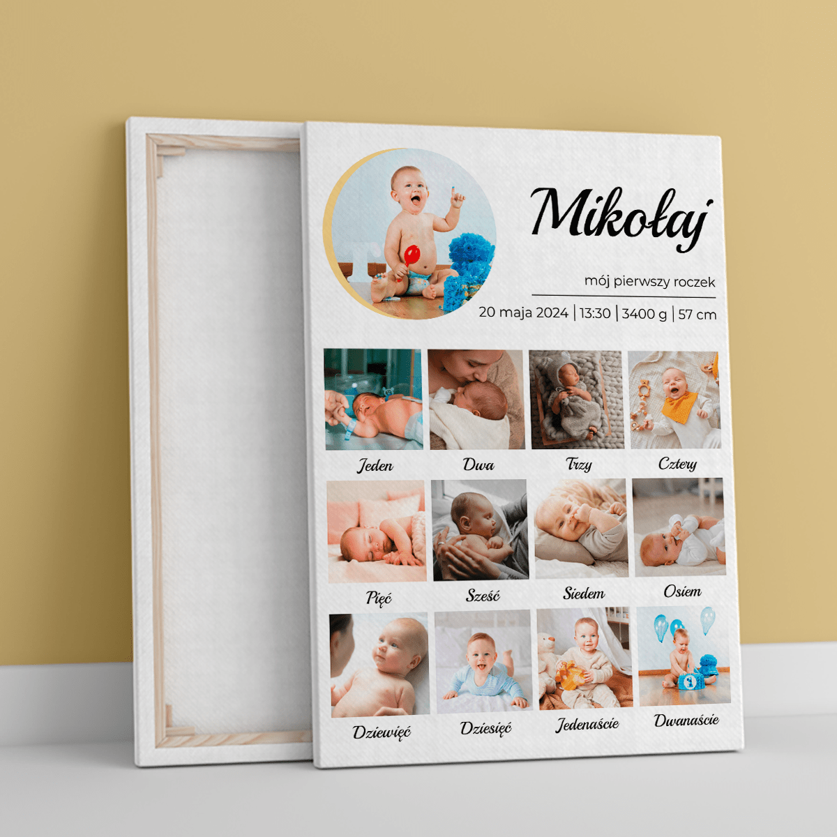 Kolaż na roczek - druk na płótnie, spersonalizowany prezent dla dziecka - Adamell.pl