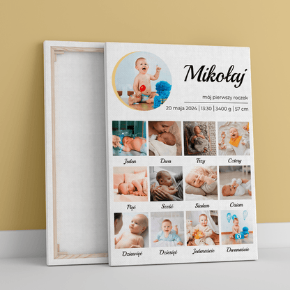 Kolaż na roczek - druk na płótnie, spersonalizowany prezent dla dziecka - Adamell.pl