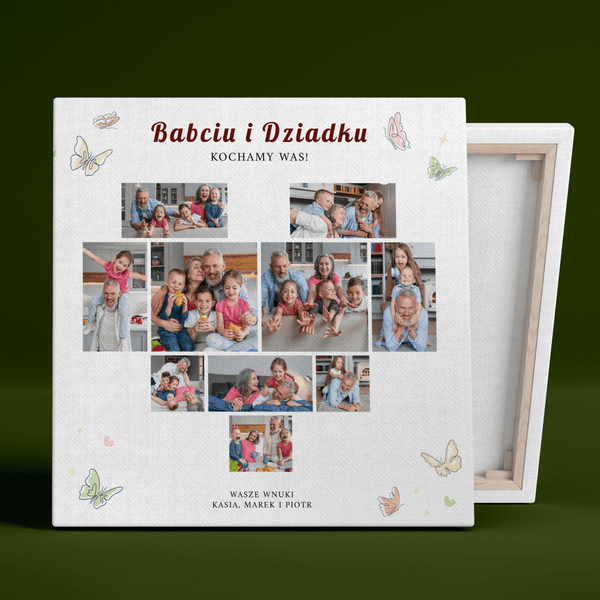 Kolaż serce 10 zdjęć - druk na płótnie, spersonalizowany prezent dla dziadków - Adamell.pl