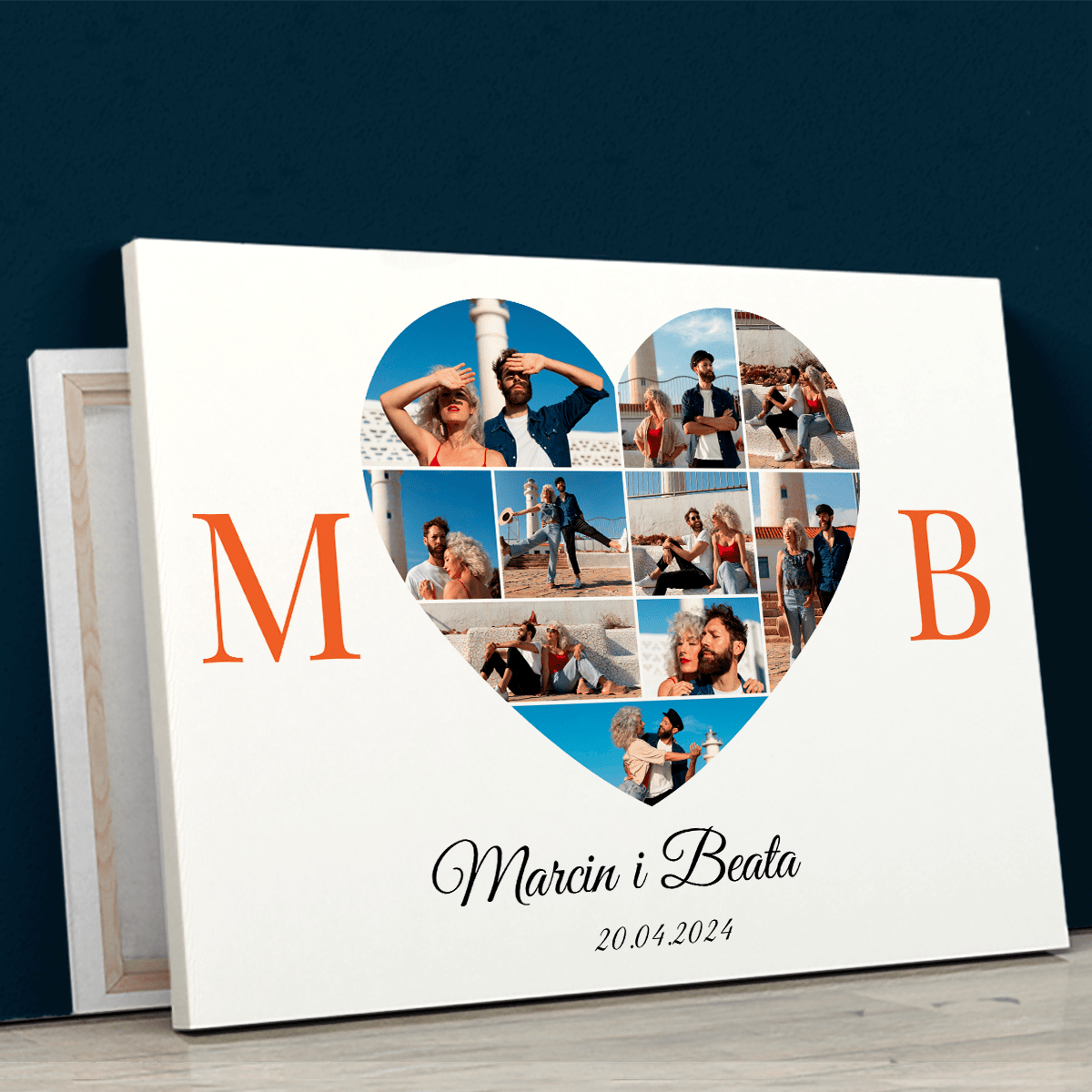 Kolaż serce z inicjałami - druk na płótnie, spersonalizowany prezent dla pary - Adamell.pl