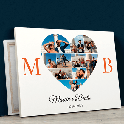 Kolaż serce z inicjałami - druk na płótnie, spersonalizowany prezent dla pary - Adamell.pl