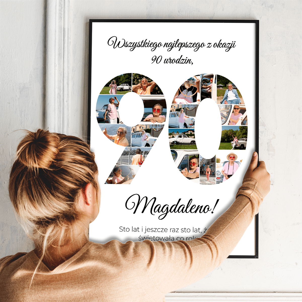 Kolaż urodzinowy na 90. - plakat, spersonalizowany prezent dla kobiety - Adamell.pl