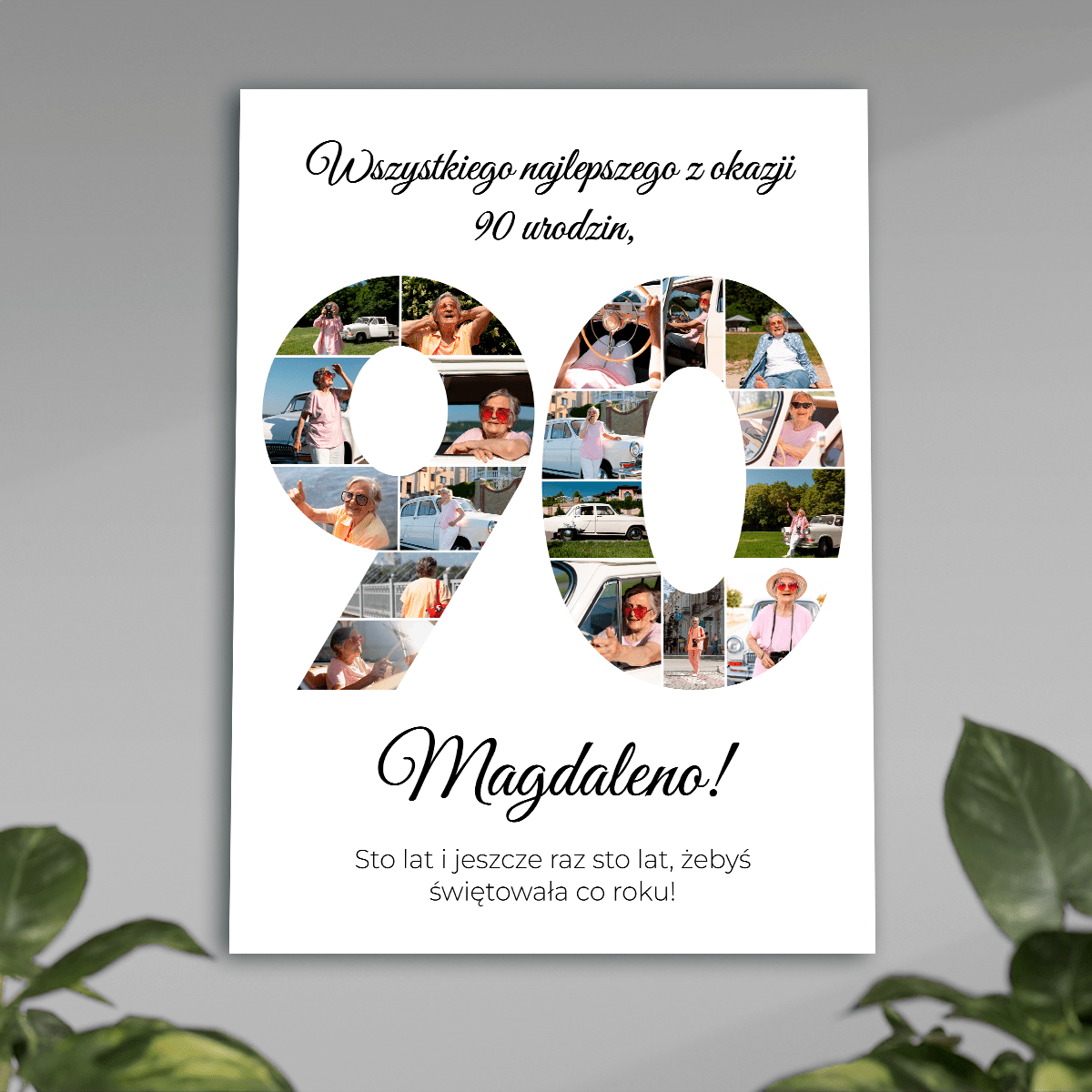 Kolaż urodzinowy na 90. - plakat, spersonalizowany prezent dla kobiety - Adamell.pl