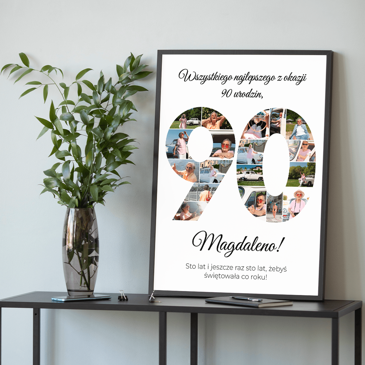 Kolaż urodzinowy na 90. - plakat, spersonalizowany prezent dla kobiety - Adamell.pl