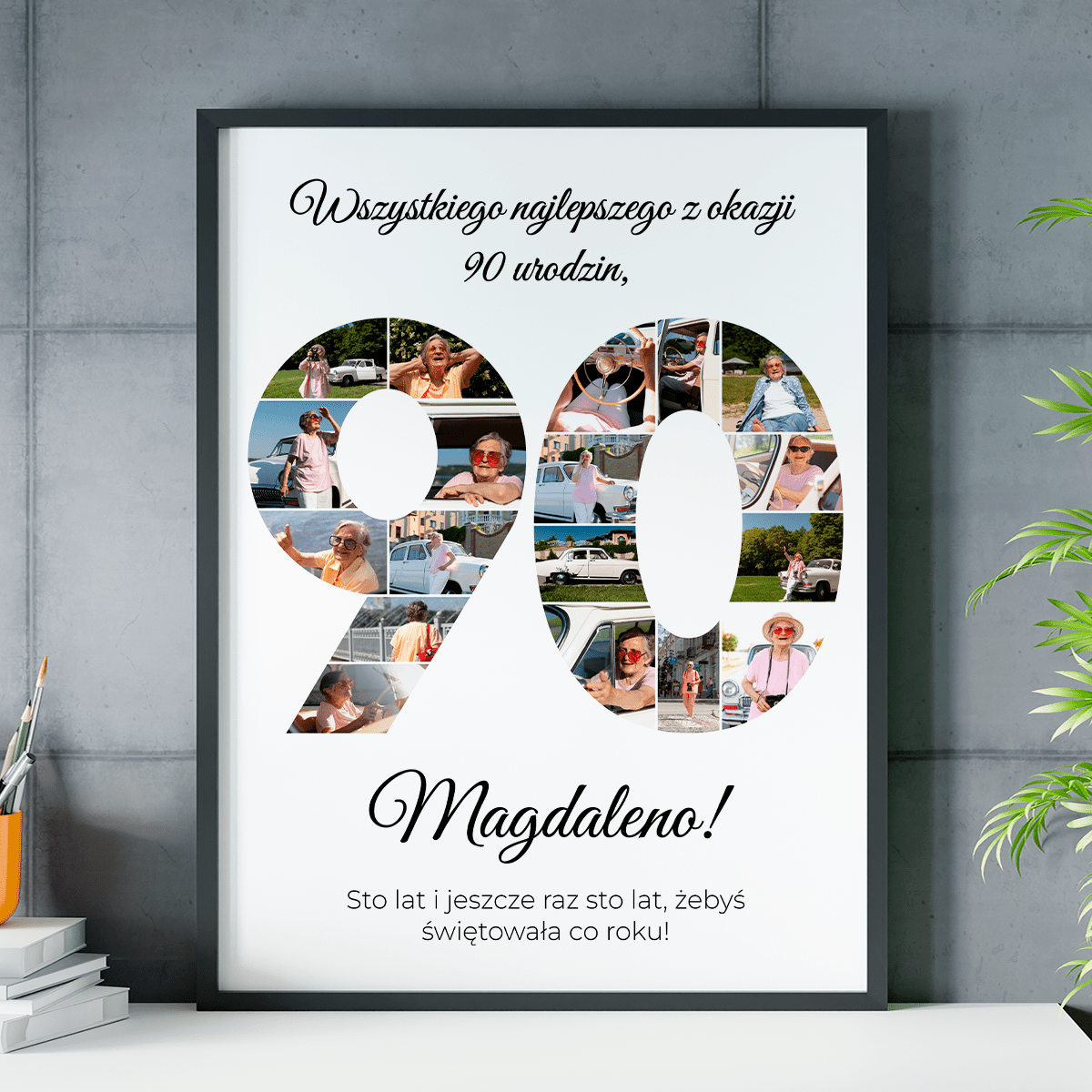 Kolaż urodzinowy na 90. - plakat, spersonalizowany prezent dla kobiety - Adamell.pl