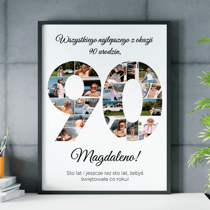 Kolaż urodzinowy na 90. - plakat, spersonalizowany prezent dla kobiety - Adamell.pl