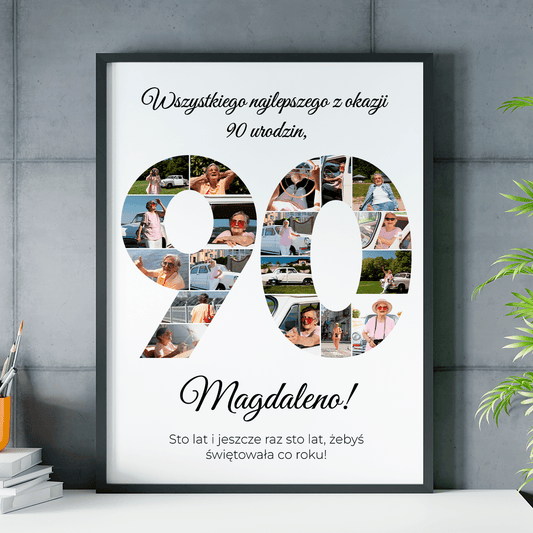 Kolaż urodzinowy na 90. - plakat, spersonalizowany prezent dla kobiety - Adamell.pl