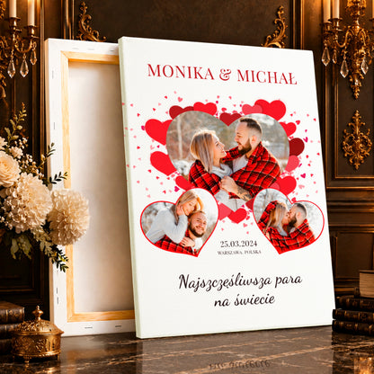 Kolaż ze zdjęć na płótnie Kolaż w motywie serc — prezent dla pary