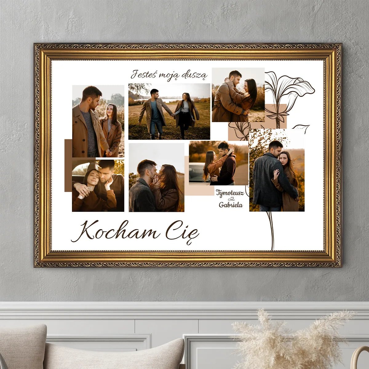 Kolaż w naturalnych barwach - druk na płótnie, spersonalizowany prezent dla pary - Adamell.pl
