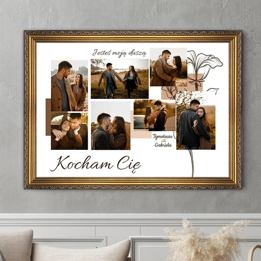 Kolaż w naturalnych barwach - druk na płótnie, spersonalizowany prezent dla pary - Adamell.pl