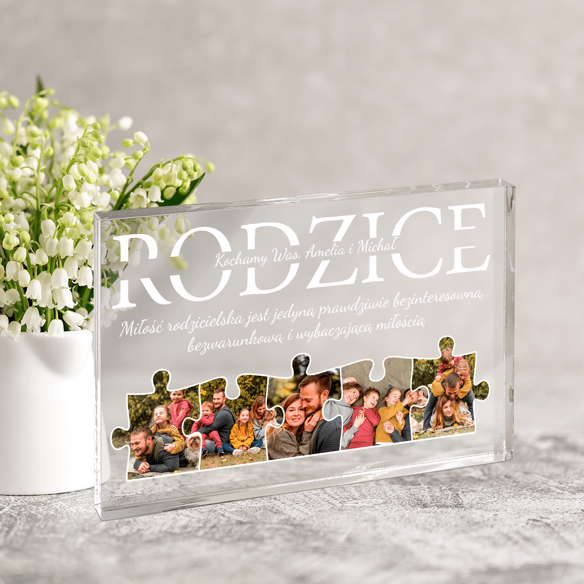Kolaż z puzzli dla rodziców - Druk na szkle, spersonalizowany prezent dla rodziców - Adamell.pl