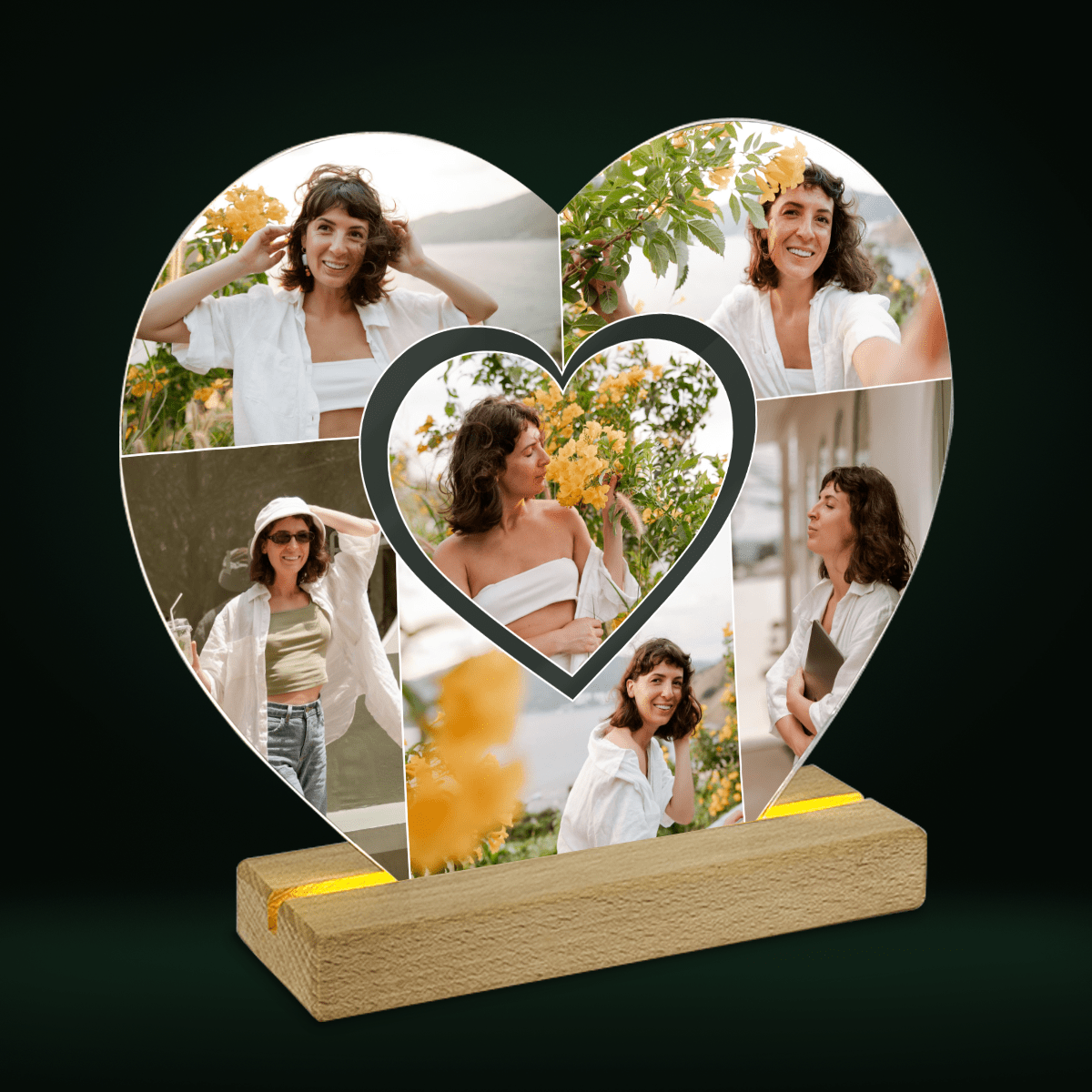 Kolaż z sześciu zdjęć dziewczyny - Druk na szkle serce, spersonalizowany prezent dla niej - Adamell.pl