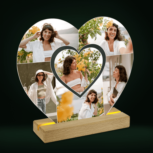 Kolaż z sześciu zdjęć dziewczyny - Druk na szkle serce, spersonalizowany prezent dla niej - Adamell.pl