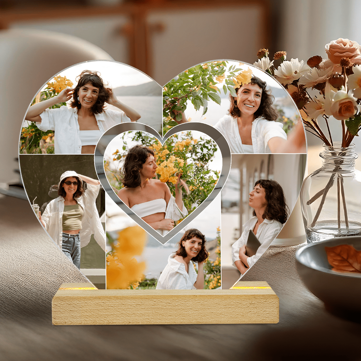 Kolaż z sześciu zdjęć dziewczyny - Druk na szkle serce, spersonalizowany prezent dla niej - Adamell.pl