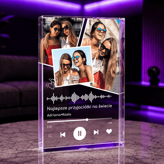 Kolaż zdjęć przyjaciółek + Spotify - Druk na szkle, spersonalizowany prezent dla przyjaciółki - Adamell.pl