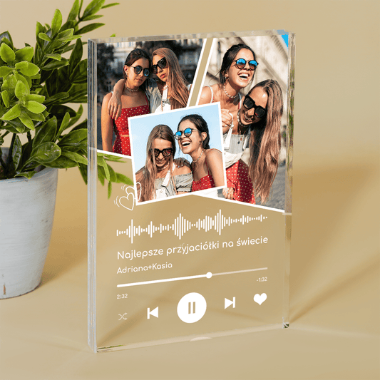 Kolaż zdjęć przyjaciółek + Spotify - Druk na szkle, spersonalizowany prezent dla przyjaciółki - Adamell.pl