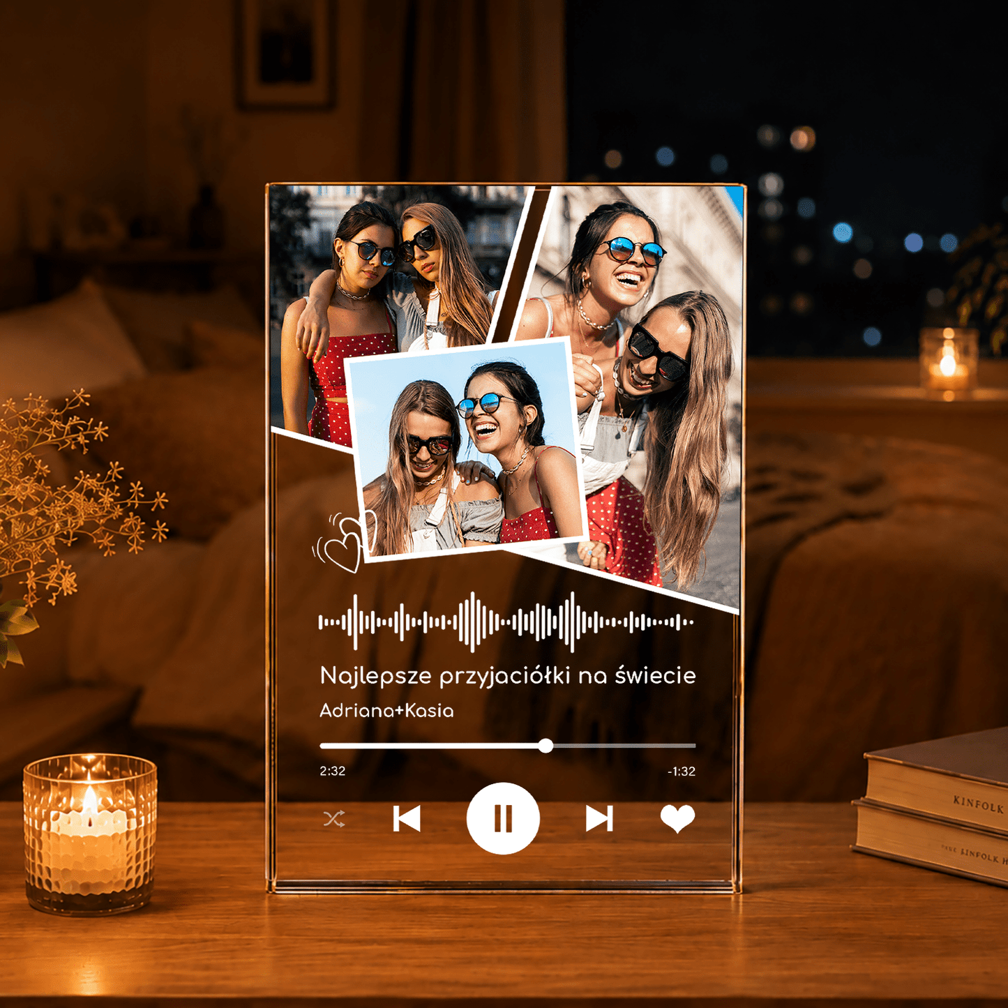 Kolaż zdjęć przyjaciółek + Spotify - Druk na szkle, spersonalizowany prezent dla przyjaciółki - Adamell.pl
