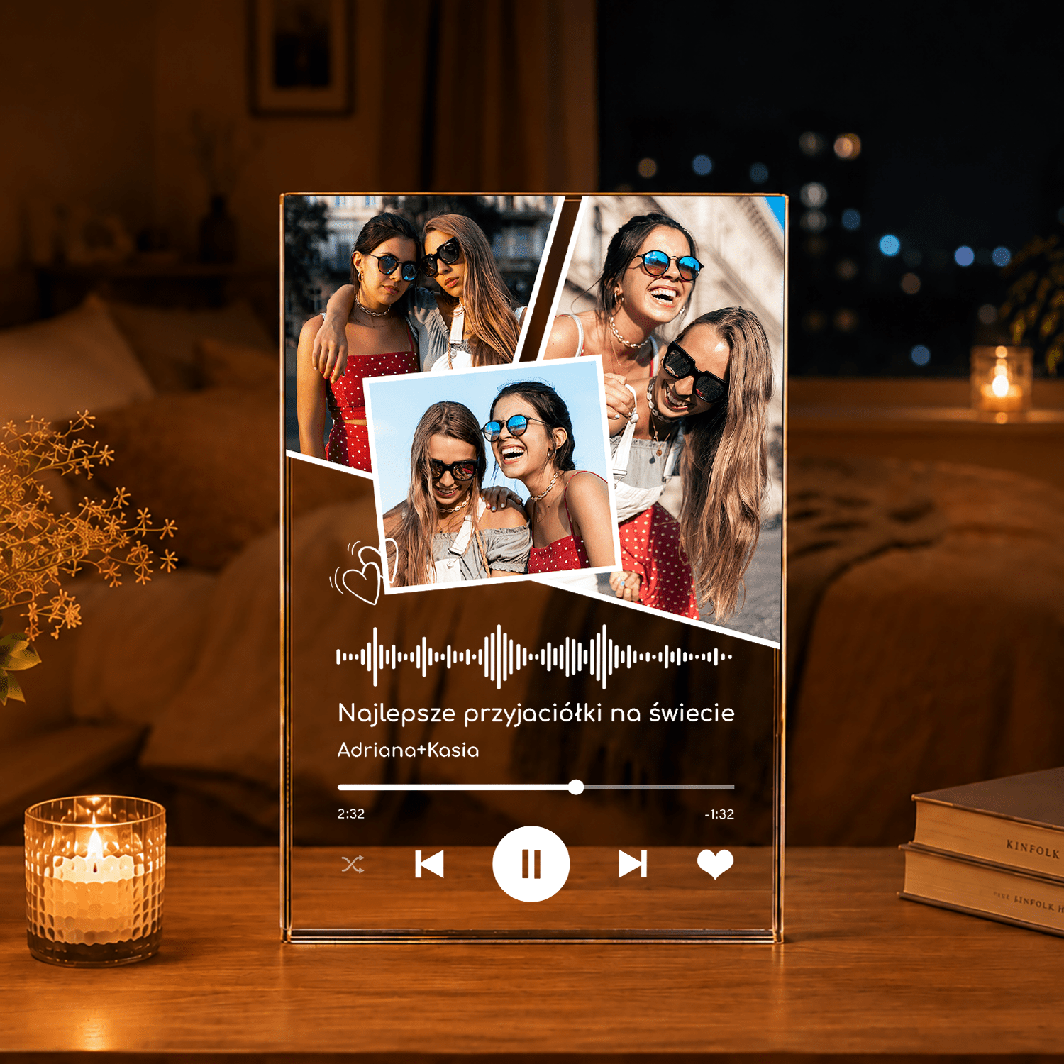 Kolaż zdjęć przyjaciółek + Spotify - Druk na szkle, spersonalizowany prezent dla przyjaciółki - Adamell.pl