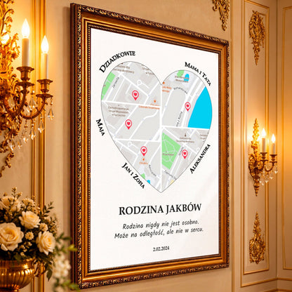 Kolaż ze zdjęć na płótnie Mapa rodziny — prezent na urodziny - Adamell.pl