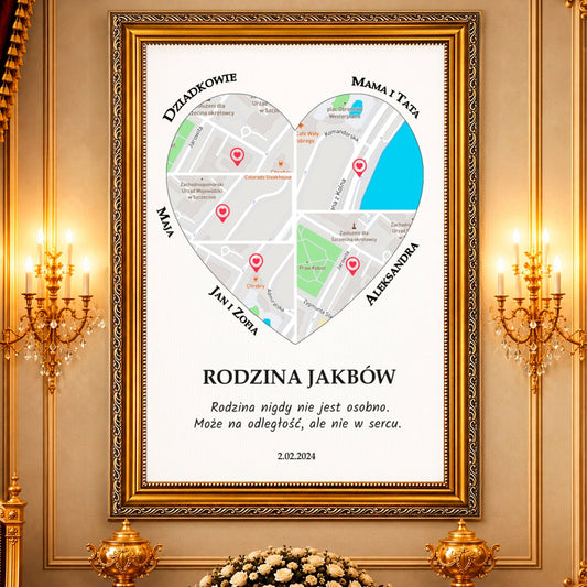 Kolaż ze zdjęć na płótnie Mapa rodziny — prezent na urodziny - Adamell.pl