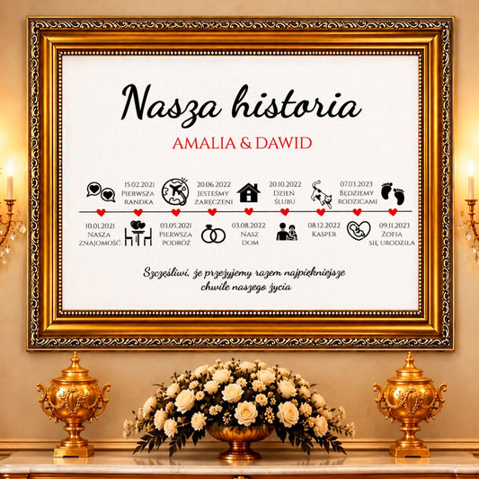 Kolaż ze zdjęć na płótnie Nasza historia na osi czasu — prezent na rocznicę - Adamell.pl