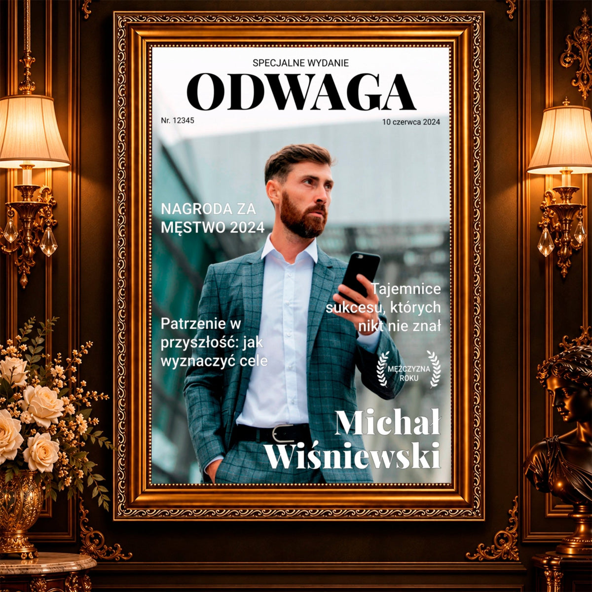 Kolaż ze zdjęć na płótnie Okładka o odwadze — prezent dla szefa - Adamell.pl