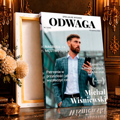 Kolaż ze zdjęć na płótnie Okładka o odwadze — prezent dla szefa - Adamell.pl