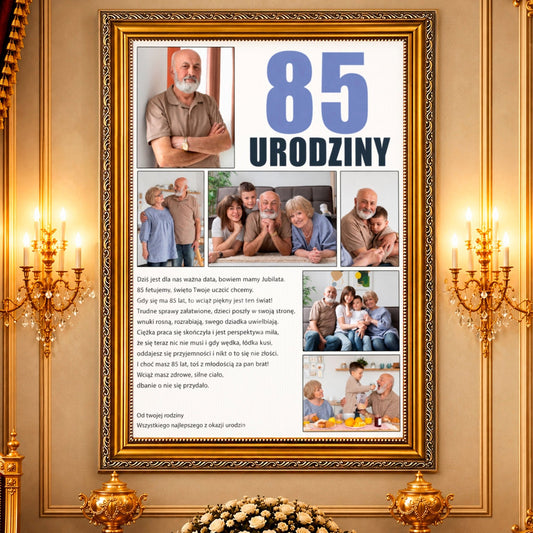 Kolaż ze zdjęć na płótnie Osiemdziesiąte piąte urodziny — prezent na 80 urodziny - Adamell.pl