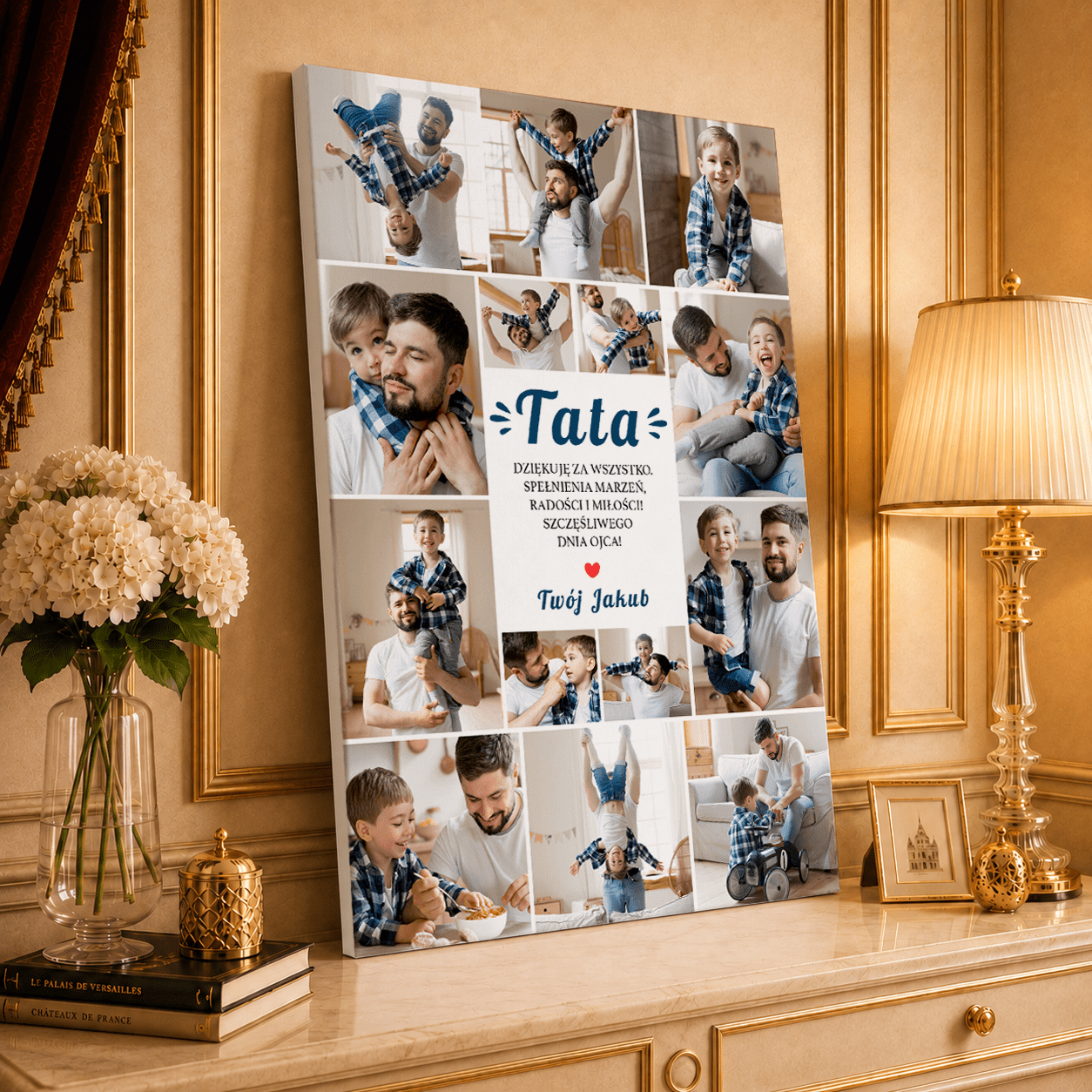 Kolaż ze zdjęć na płótnie z sercem prezent dla taty - Adamell.pl