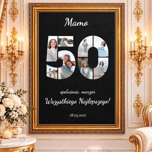 Kolaż ze zdjęć na płótnie Życzenia na 50 lat — prezent dla mamy - Adamell.pl
