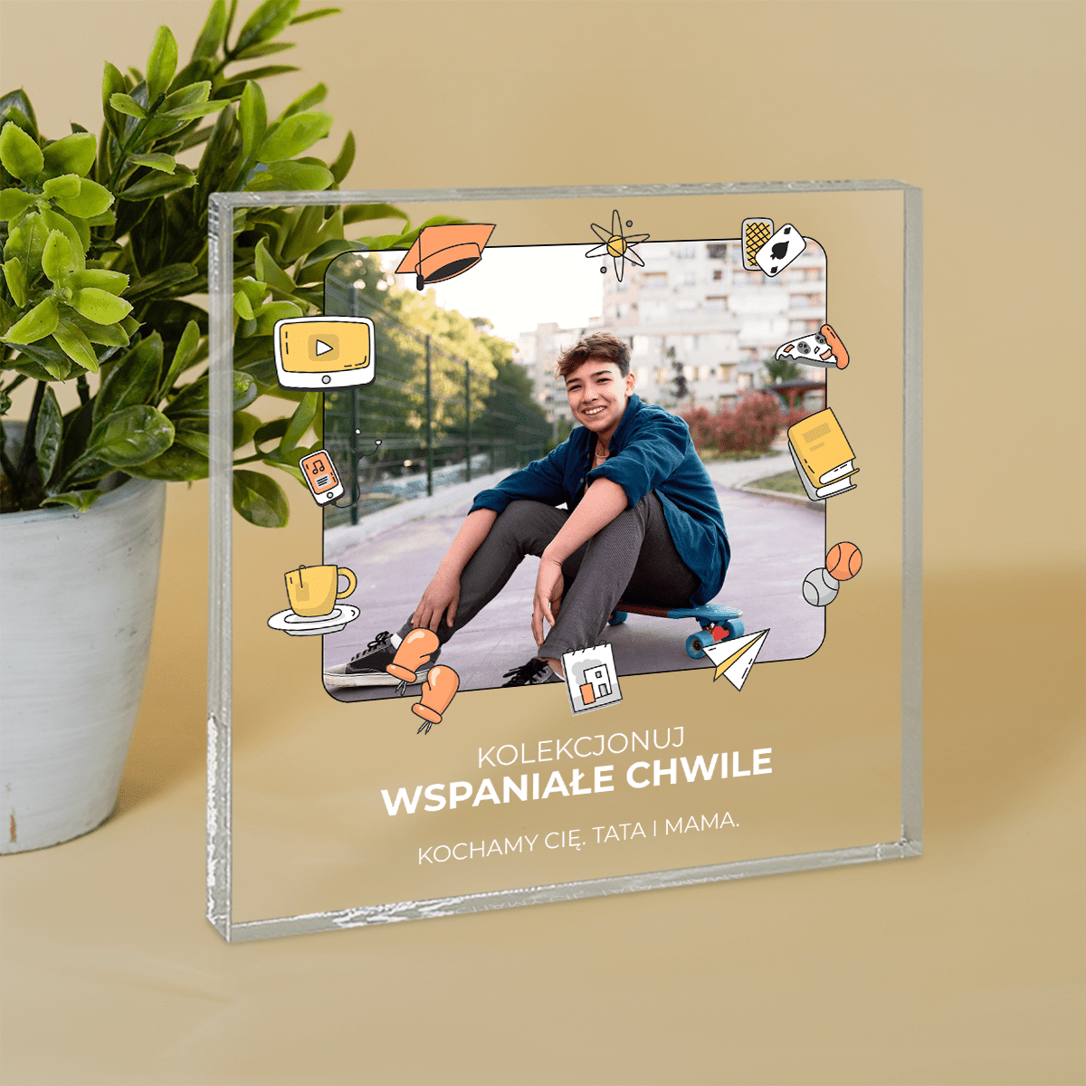 Kolekcjonuj wspaniałe chwile - Druk na kwadratowym szkle, spersonalizowany prezent dla syna - Adamell.pl