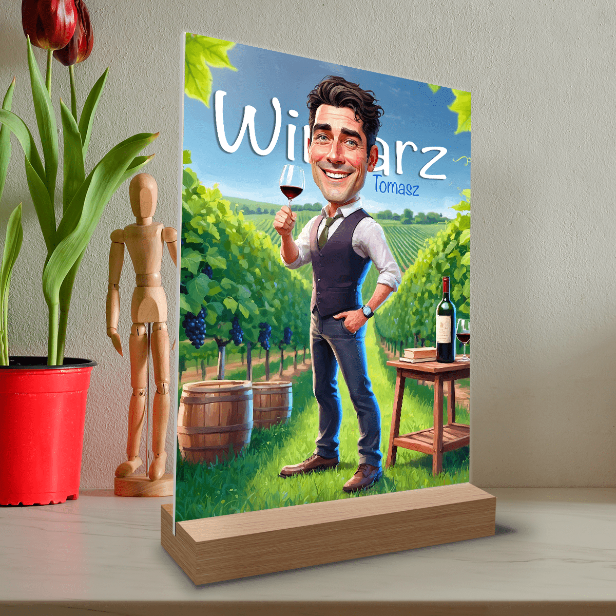 Koneser wina ilustracja - Druk na szkle, spersonalizowany prezent dla niego - Adamell.pl