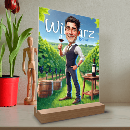 Koneser wina ilustracja - Druk na szkle, spersonalizowany prezent dla niego - Adamell.pl