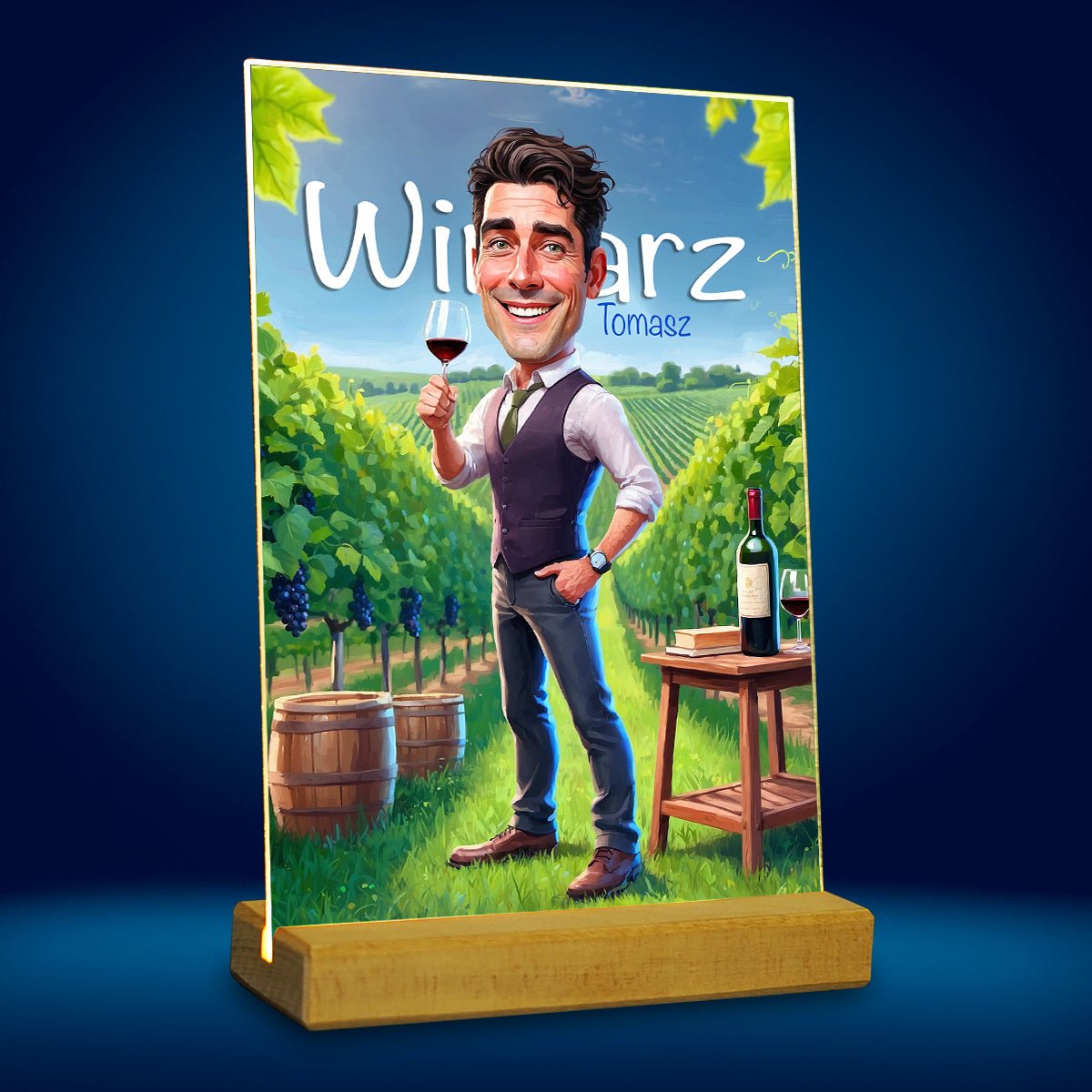 Koneser wina ilustracja - Druk na szkle, spersonalizowany prezent dla niego - Adamell.pl