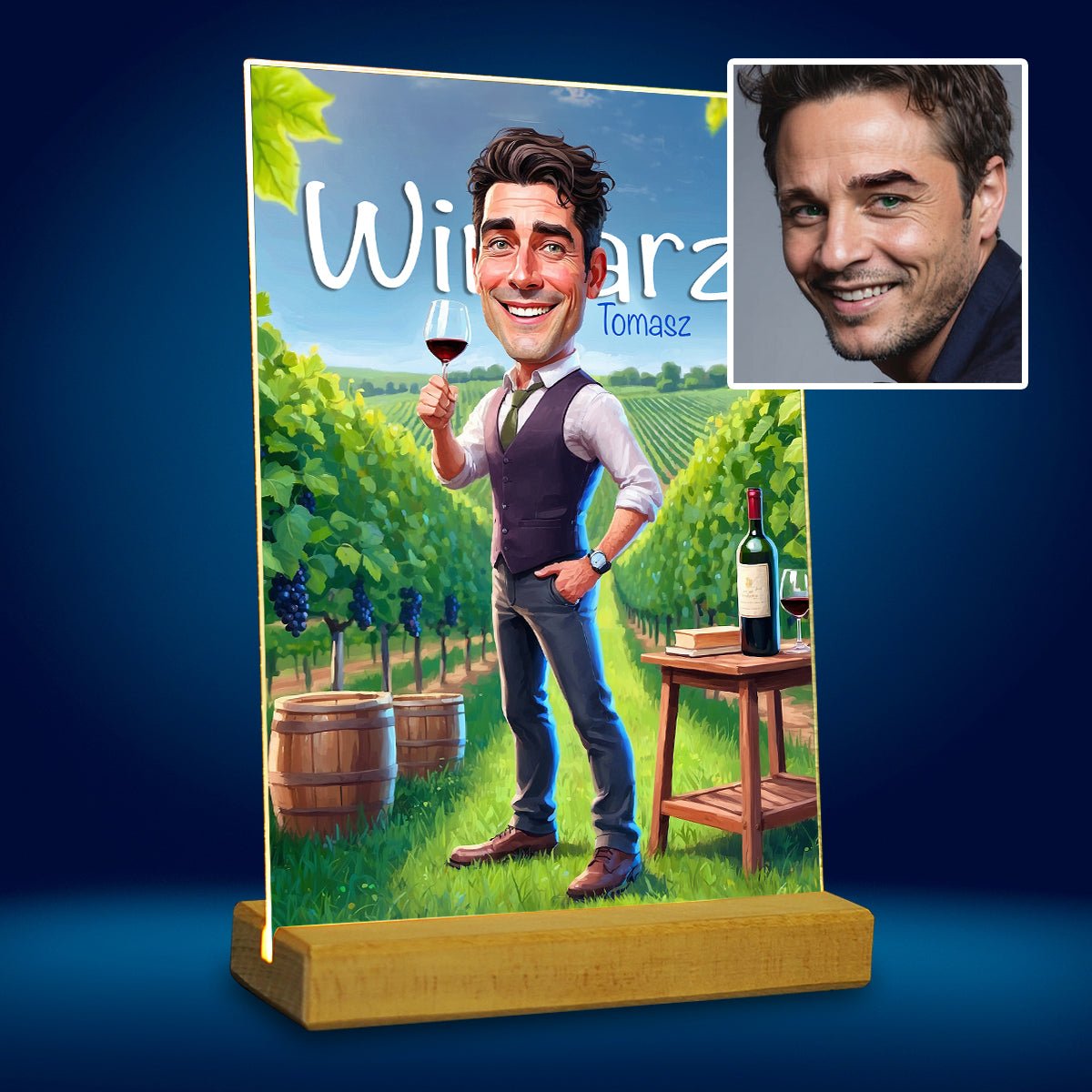 Koneser wina ilustracja - Druk na szkle, spersonalizowany prezent dla niego - Adamell.pl
