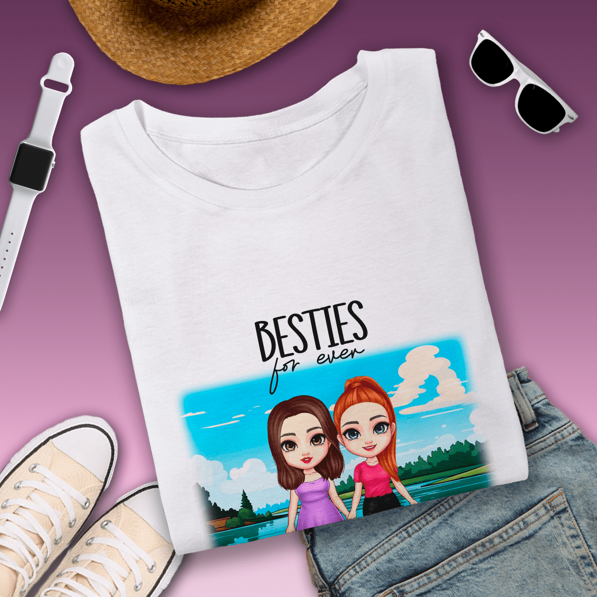Koszulka damska z nadrukiem BESTIES FOR EVER - spersonalizowany prezent dla siostry - Adamell.pl