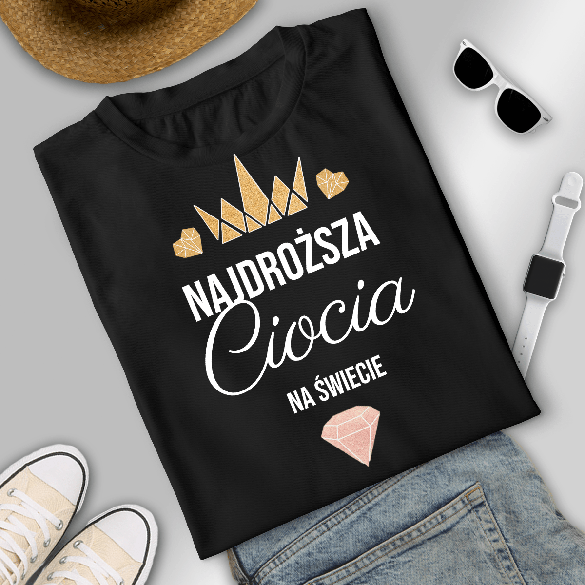 Koszulka damska z nadrukiem CIOCIA TO SKARB - spersonalizowany prezent dla cioci - Adamell.pl