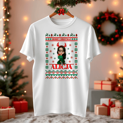 Koszulka damska z nadrukiem CLIPART+ NAPIS MERRY CHRISTMAS - spersonalizowany prezent dla niej - Adamell.pl