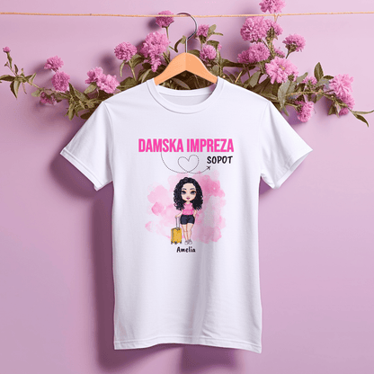 Koszulka damska z nadrukiem DAMSKA IMPREZA - spersonalizowany prezent dla przyjaciółki - Adamell.pl