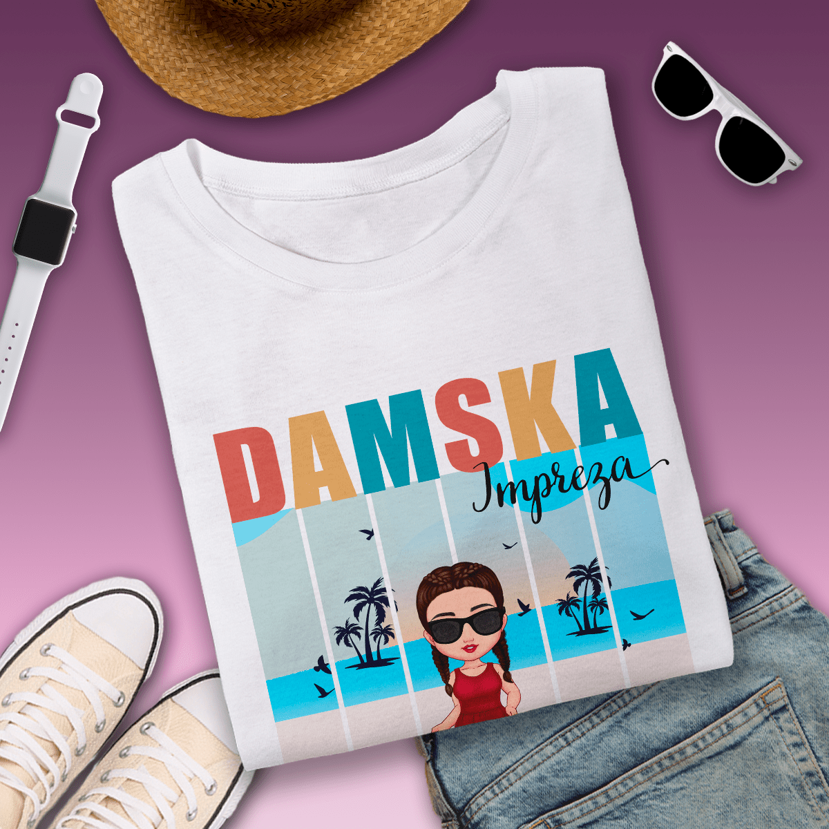 Koszulka damska z nadrukiem DAMSKA IMPREZA - spersonalizowany prezent dla przyjaciółki - Adamell.pl