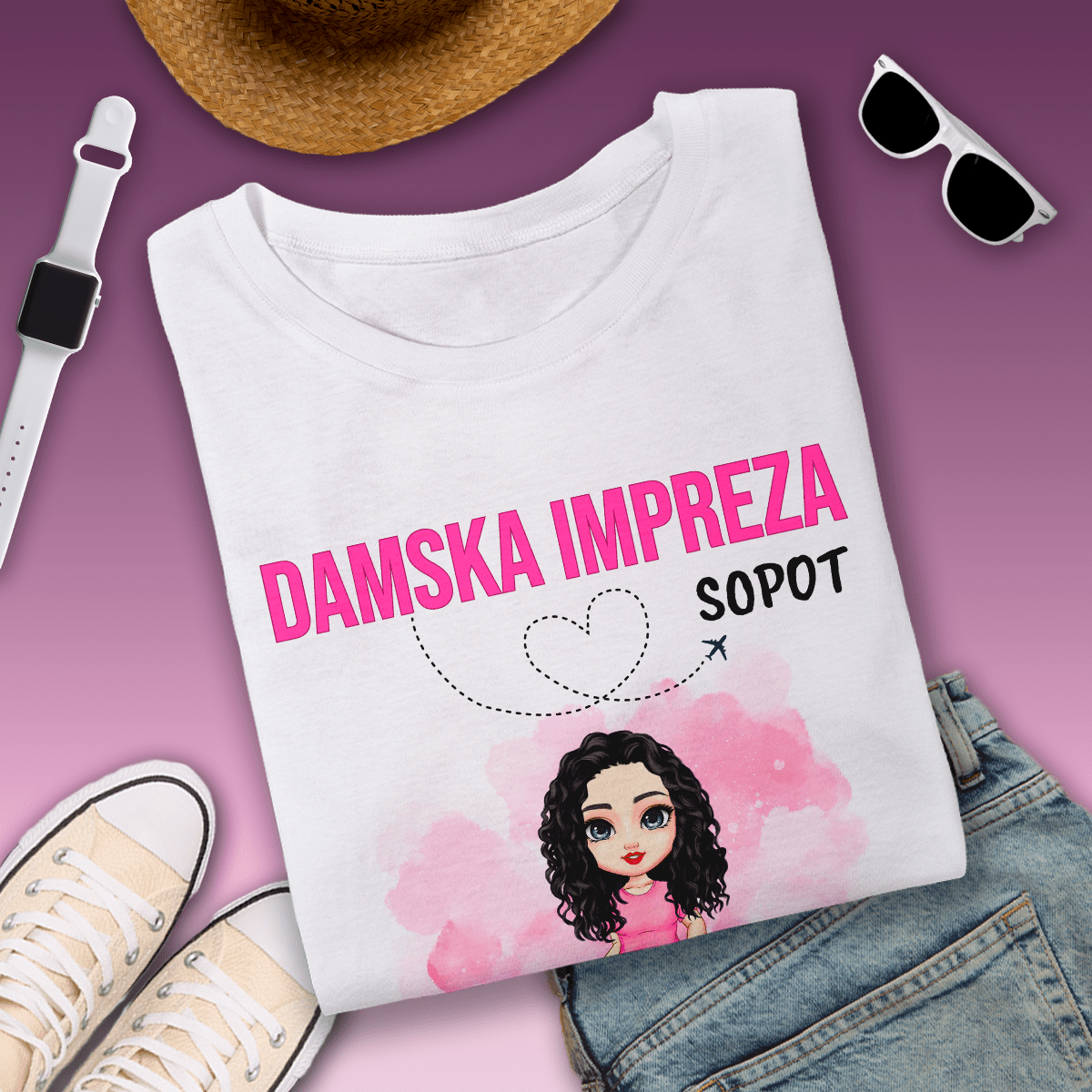 Koszulka damska z nadrukiem DAMSKA IMPREZA - spersonalizowany prezent dla przyjaciółki - Adamell.pl